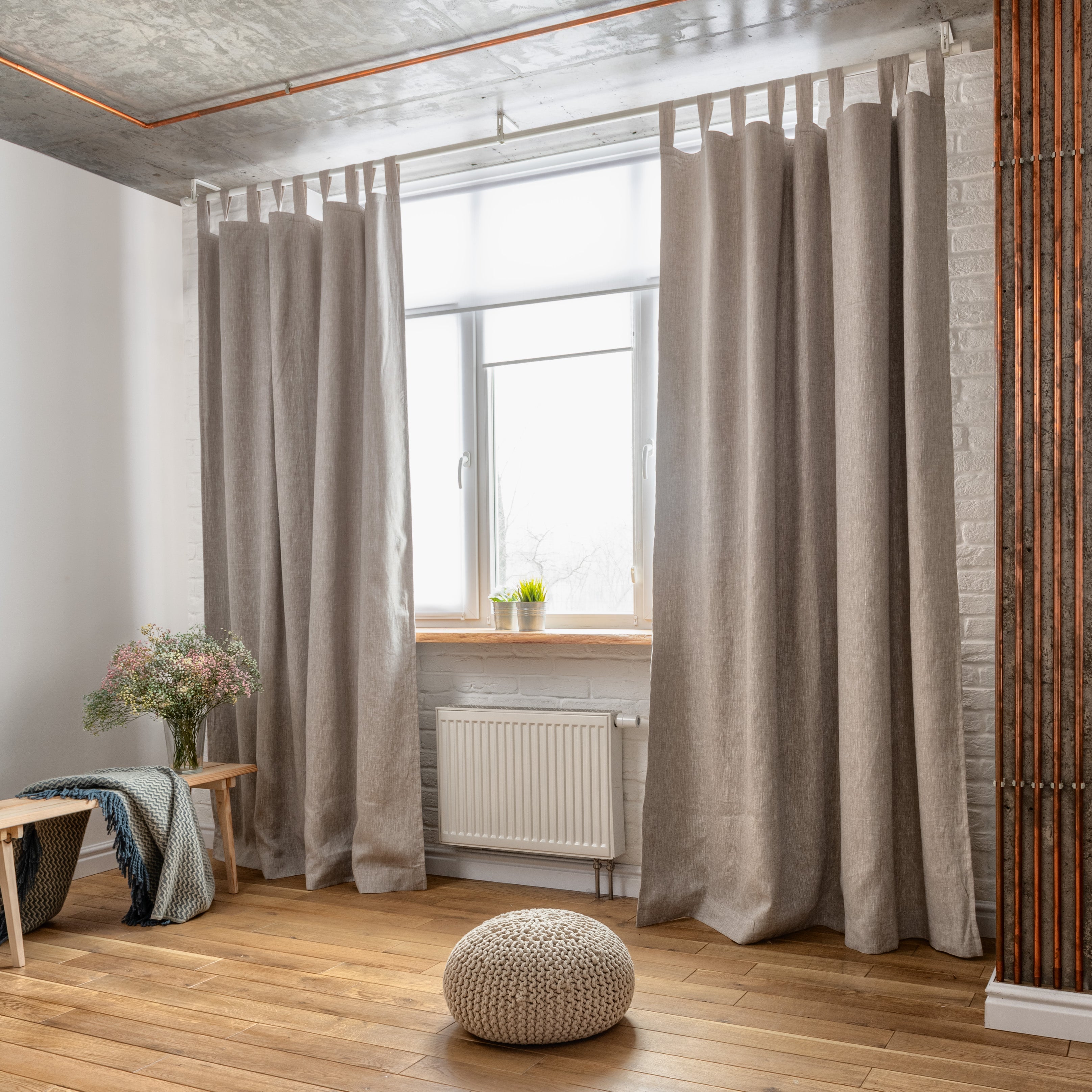 Rideau Occultant à Pattes 275x230 Cm – Beige, Polycoton, Fabriqué En France, Neuf