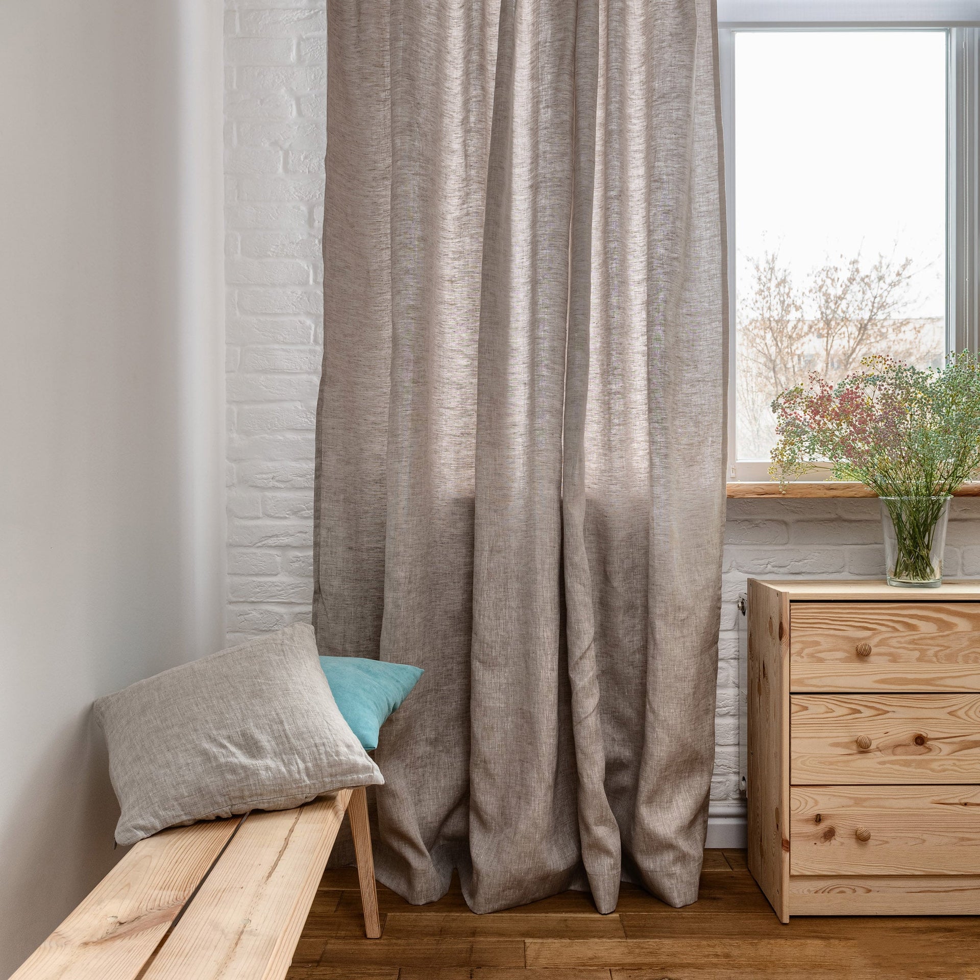 Rideau en lin avec doublure en coton