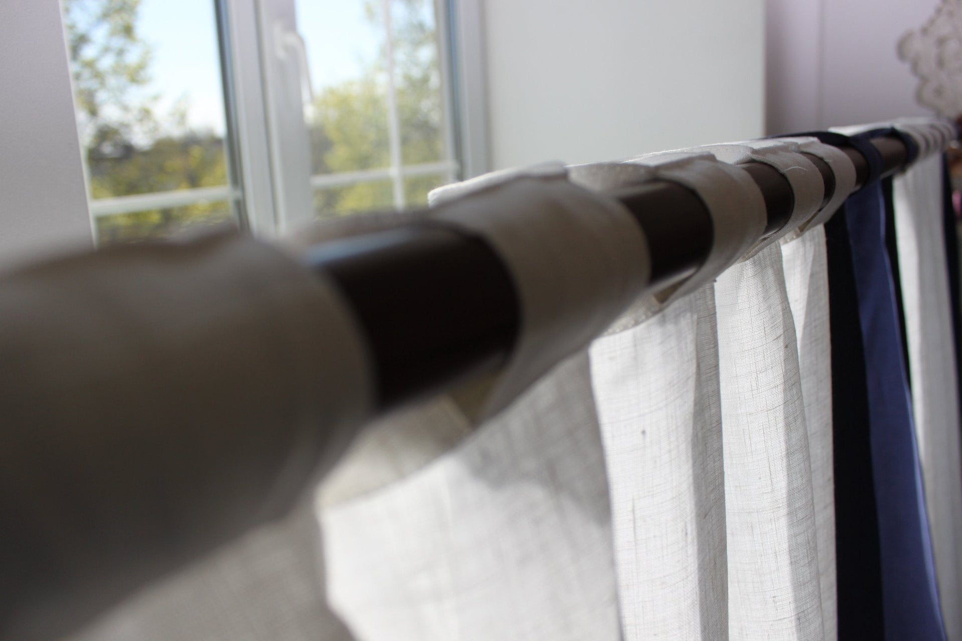 Draperie avec bordures, en lin et doublure en coton