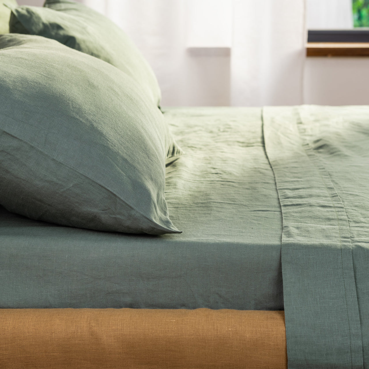 Green Linen Pillowcase