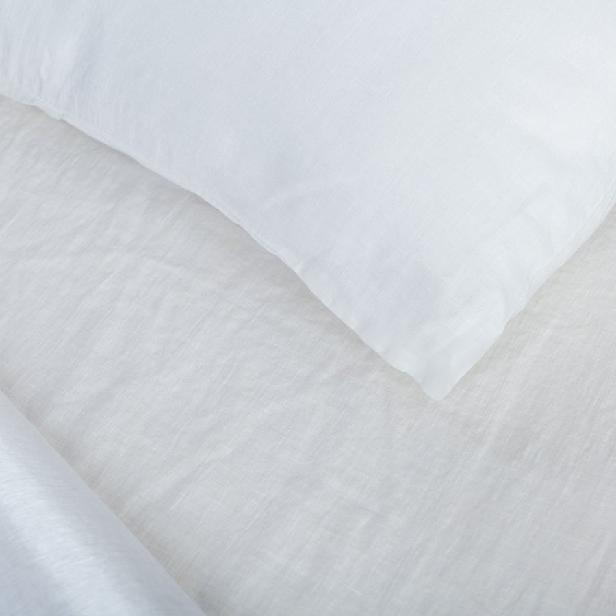 Ensemble 3 pièces de linge de lit en lin - drap housse en lin avec taies d'oreiller