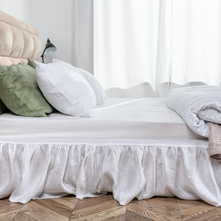 Ensemble 3 pièces de linge de lit en lin - drap housse en lin avec taies d'oreiller