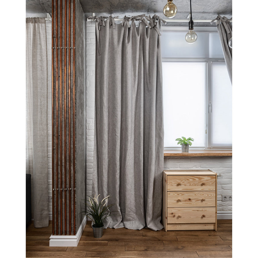 Linen Top Tie Curtain Panel with Blackout Lining -