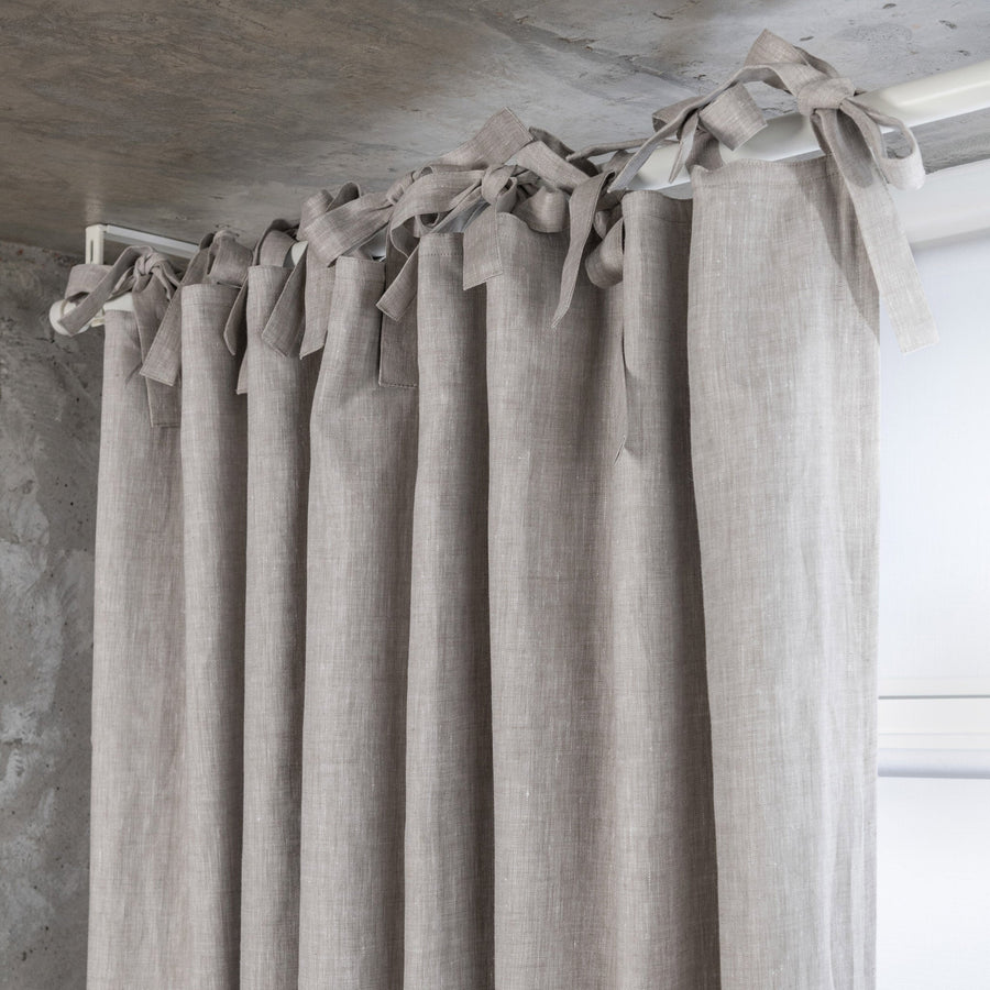 Linen Top Tie Curtain Panel with Blackout Lining -
