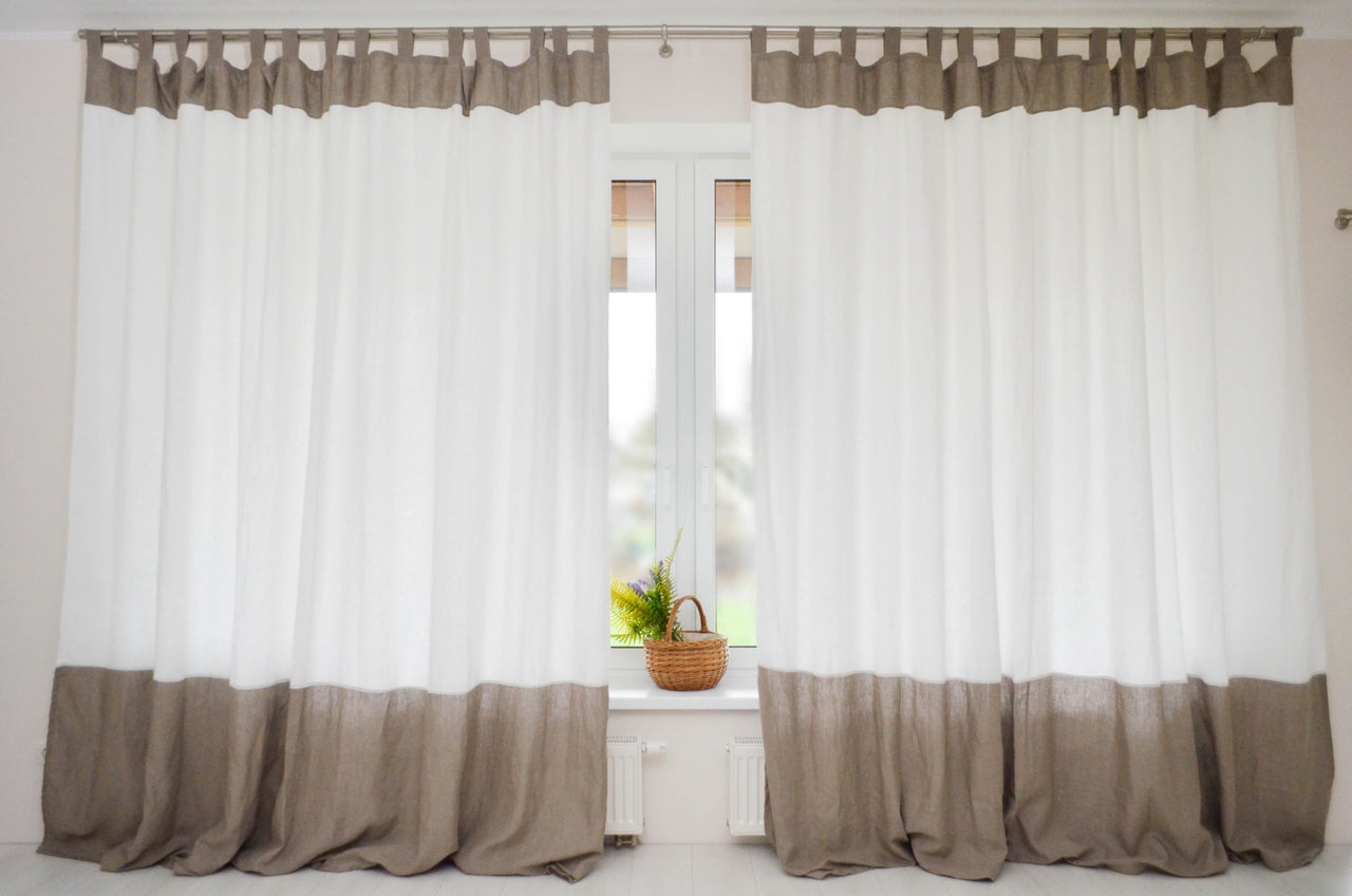 Color Block Natural Linen Curtain