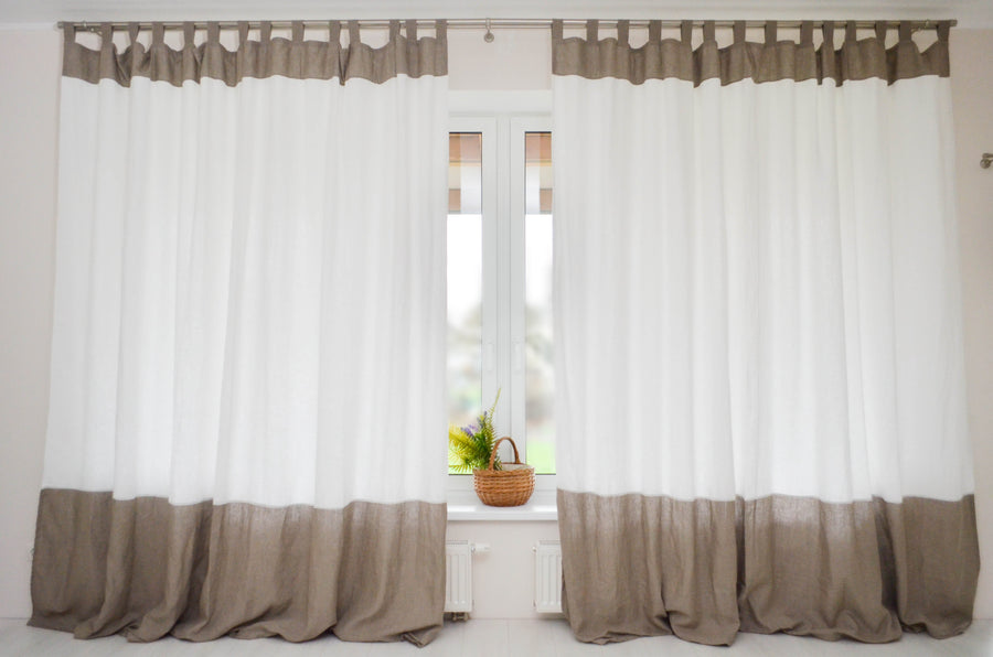 Color Block Linen Curtain with Blackout Lining