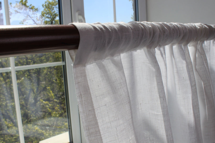 Linen Ruffled Curtain Panel with Cotton Lining and Rod Pocket